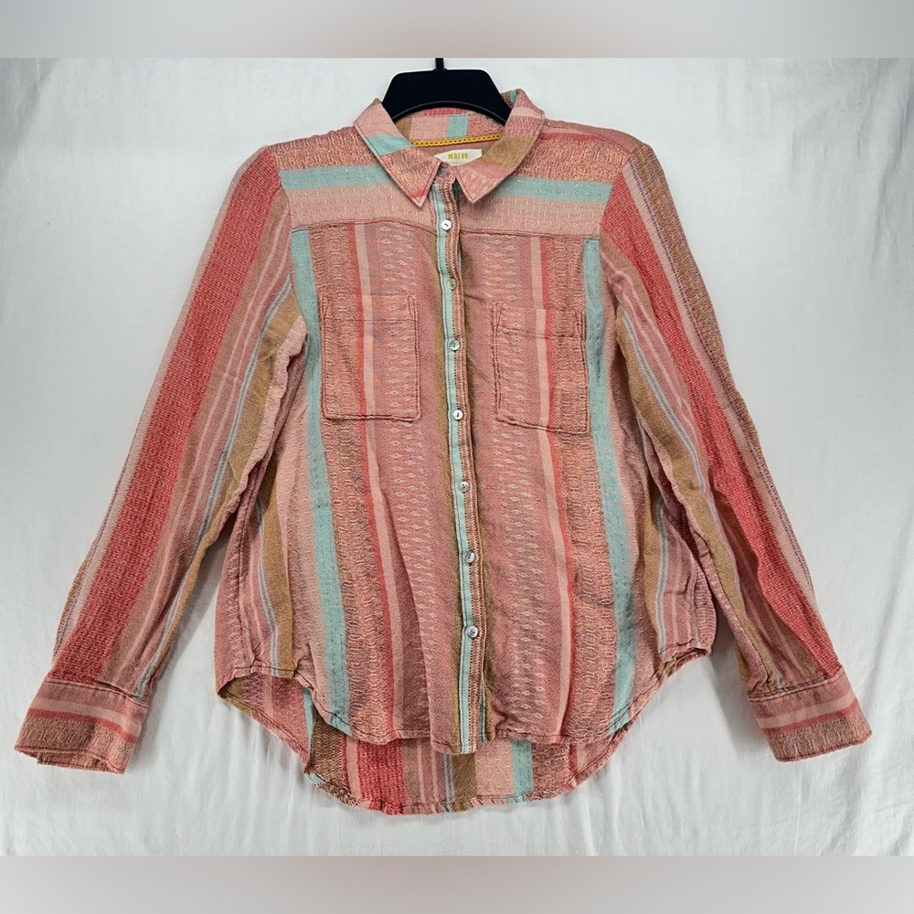 Anthropologie Maeve Calipatria Peach Stripe Button Down Blouse Size Size 2